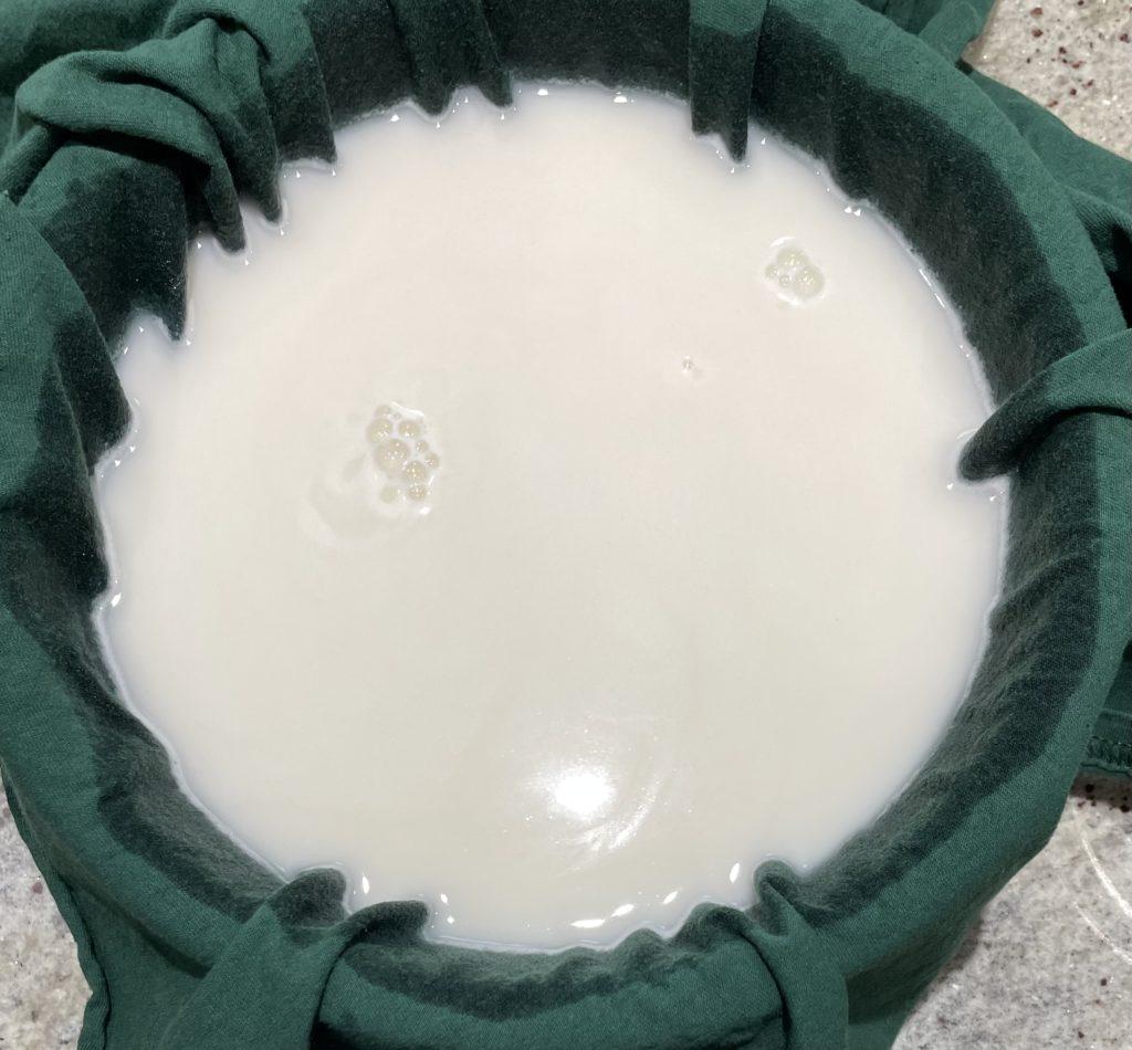 oat milk through cotton