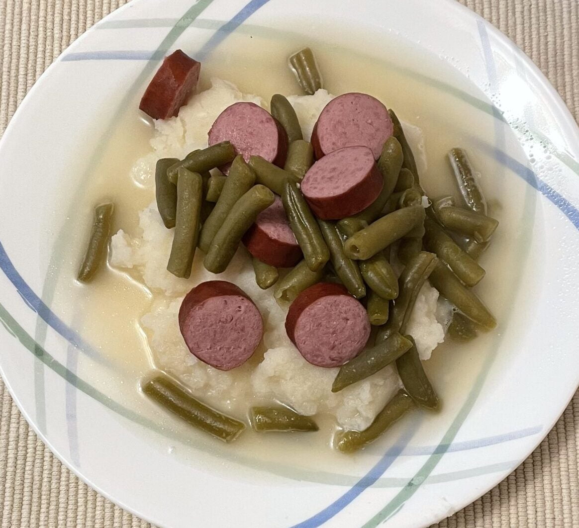 sausage and green beans flooded