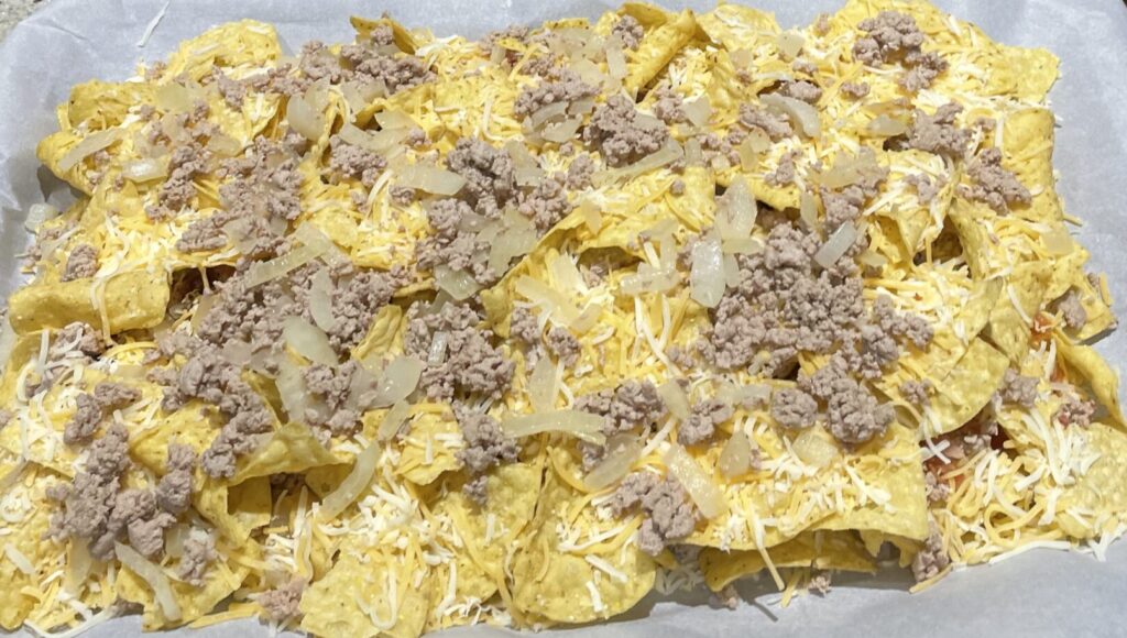 chips, cheese, and meat