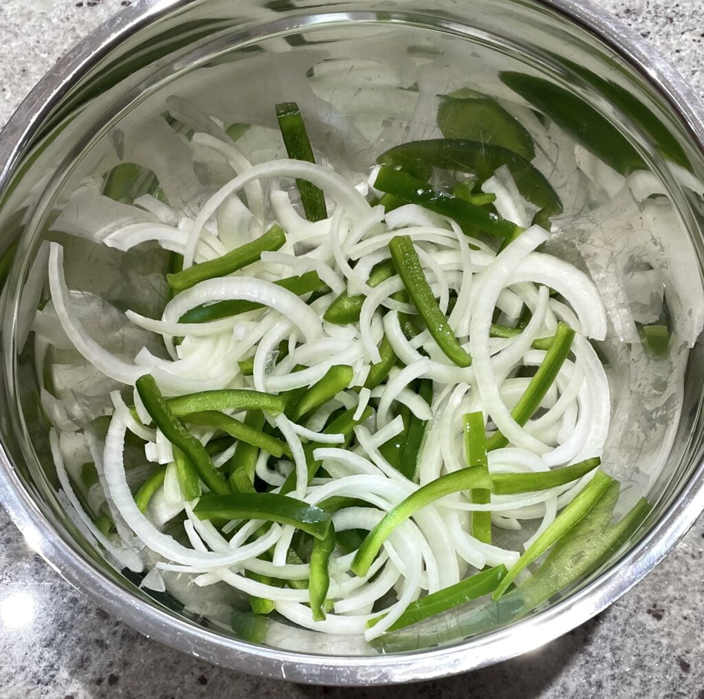 sliced onion and bell pepper