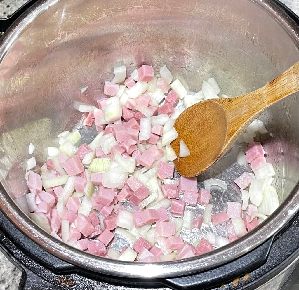 diced ham and onions