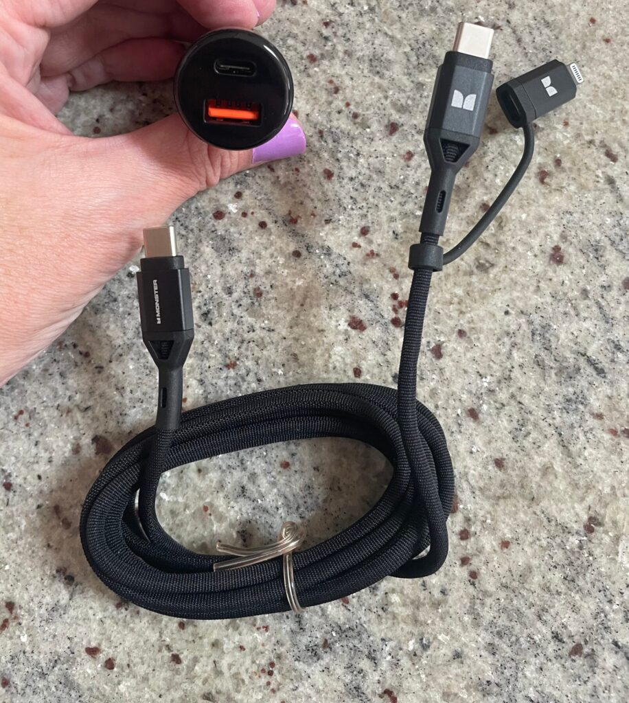 Monster 35W Car Charger Bundle - with 6ft 2-in-1 Cable (USB-C and Lightning to USB-C)